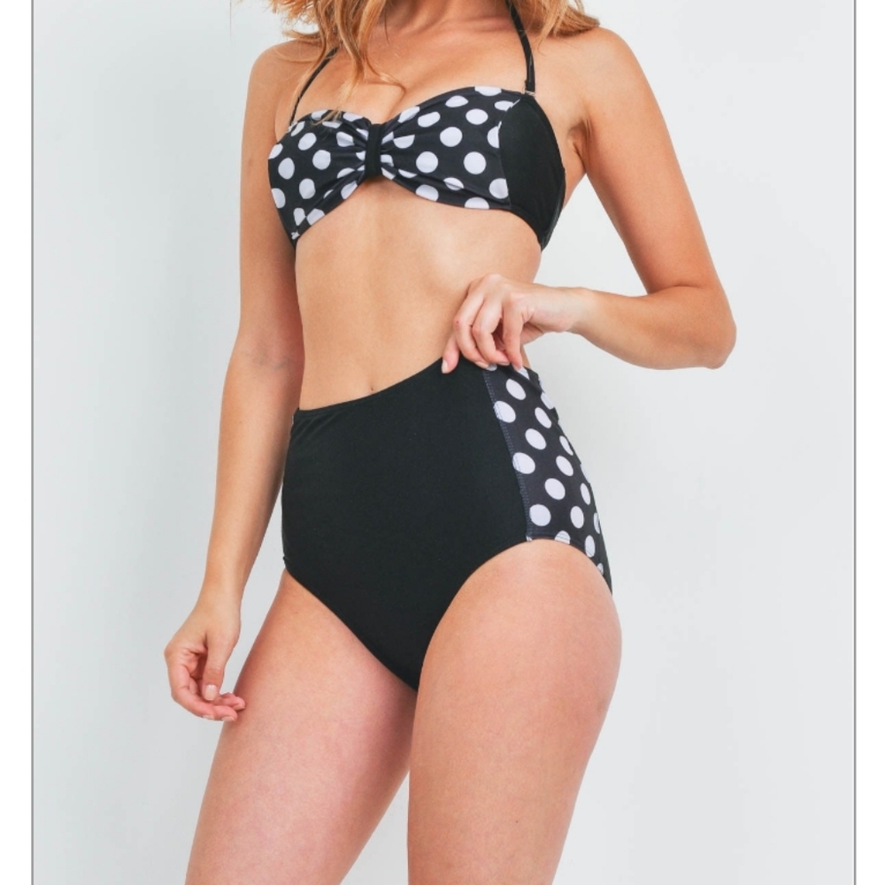 Polka Dot High Waisted Bottoms Bikini Set